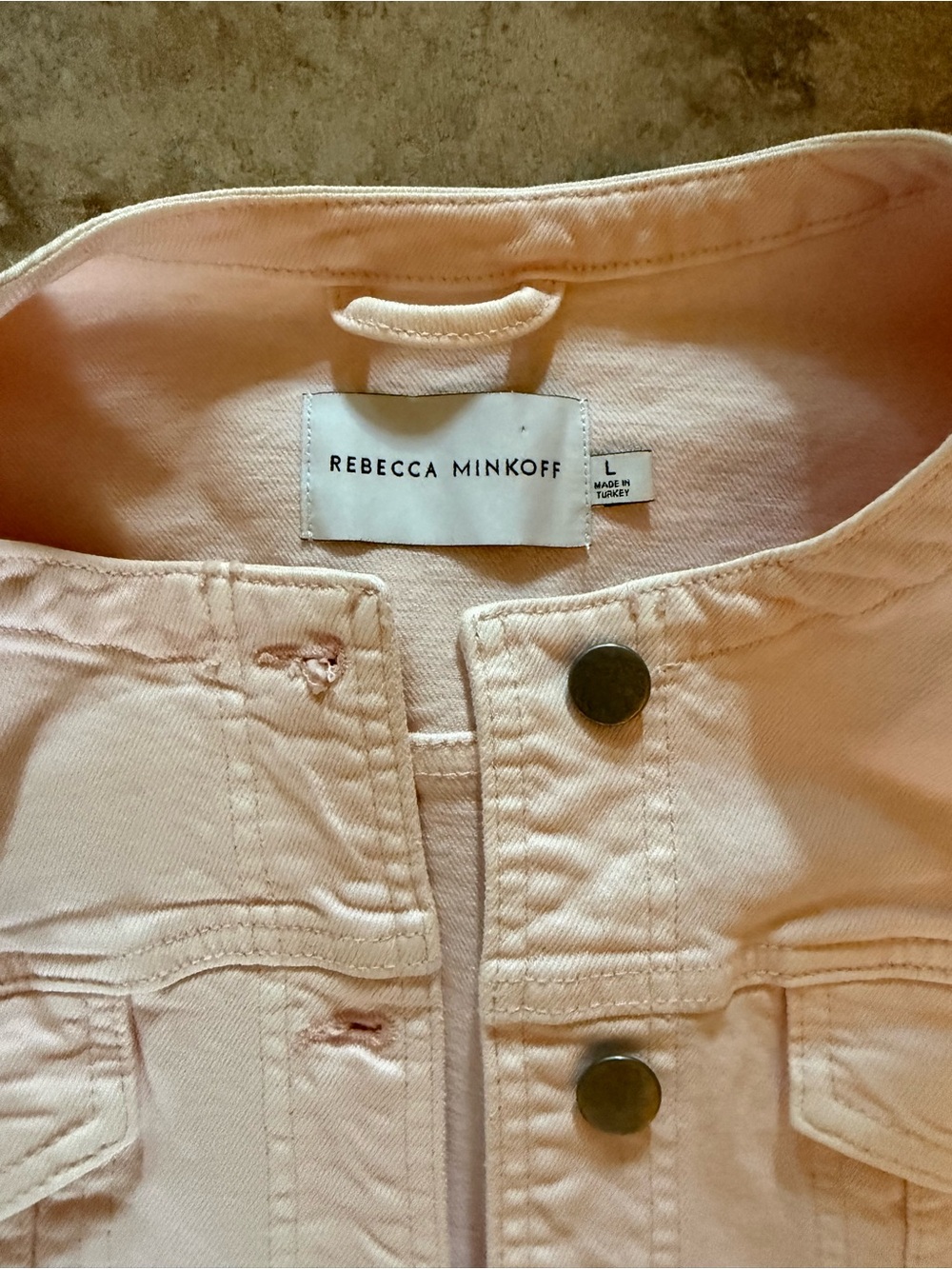 Rebecca Minkoff Blush Pink Collarless Denim Jacket- Size L- Like new - Picture 4 of 8